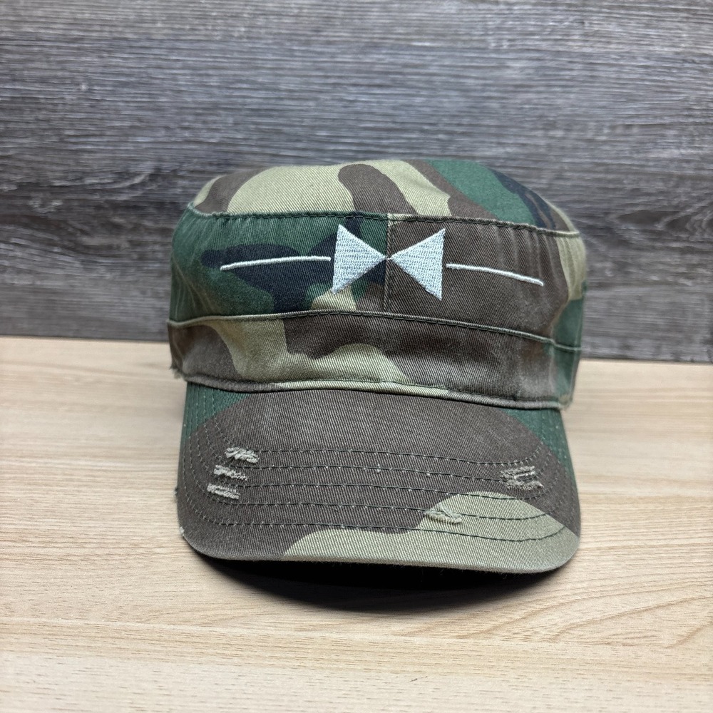 Atlantic Cap Co Hat Cap Strap Back Camo Distressed Military Cadet‎ Bowtie Logo